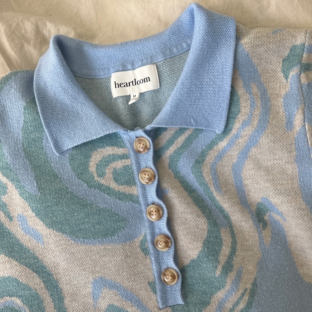 Revolve Heartloom Blue Pattern Sleeveless Sweater Top